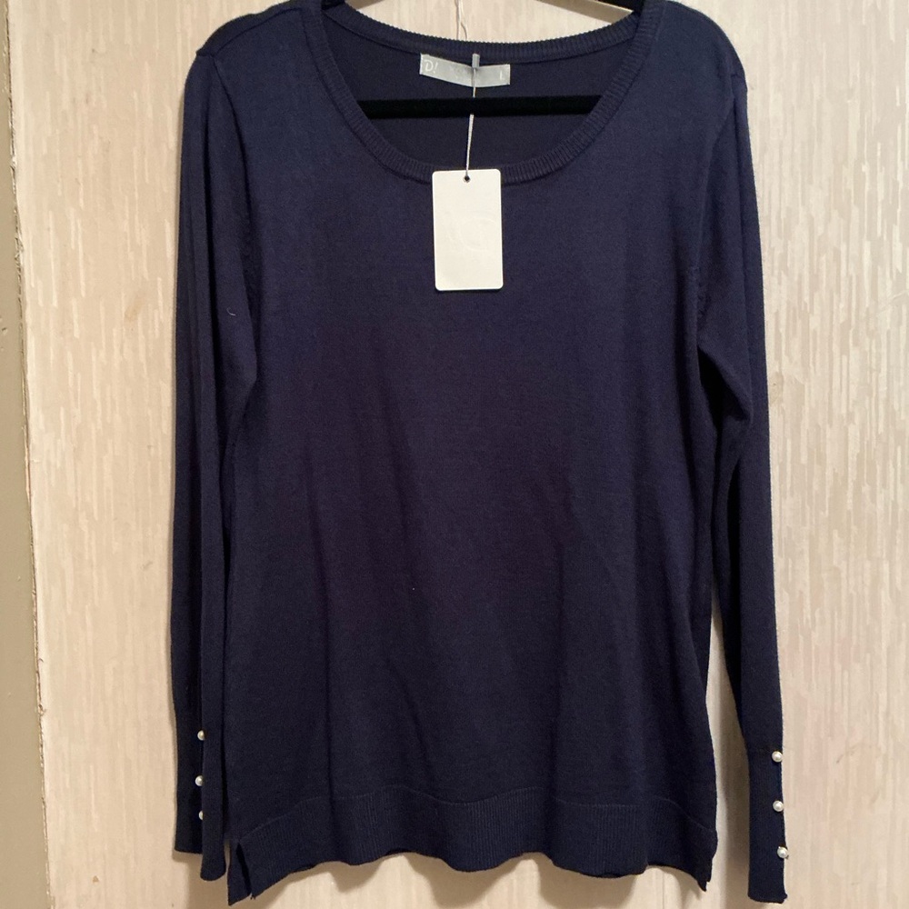 D! WOMAN BASICS NAVY BLUE LONG SLEEVE CREW NECK SWEATER SIZE LARGE